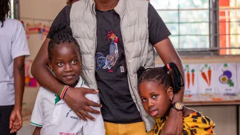 Happy parent and children